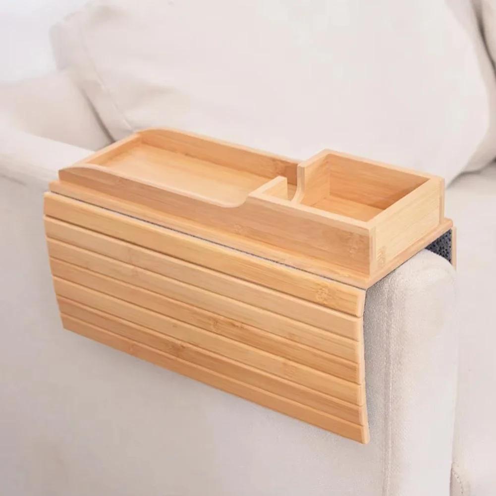Lazy Sofa Armrest Tray Natural Non-Slip Bamboo Sofa Side Storage Tray Foldable Solid Wooden Snacks And Treats Dinner Tray