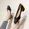 Fashion Spring and Summer Large Size Chunky Heels New Spring and Autumn Women's Soft Leather Middle Heel Square Head