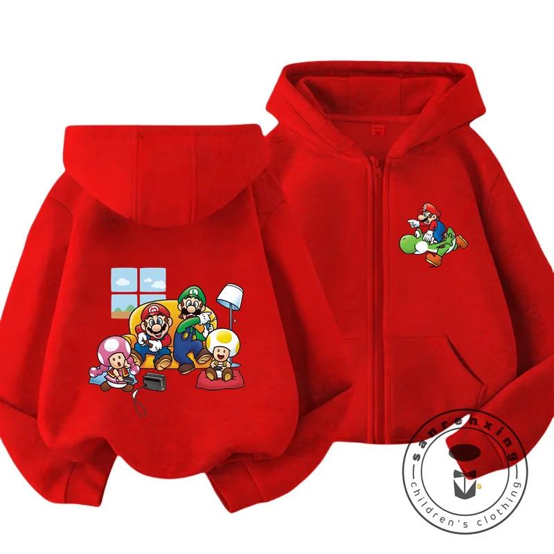 Children's Mario Zipper Hoodie with Retro Game Print, Suitable for Outdoor Casual Style, Comfortable and Affordable Street Wear