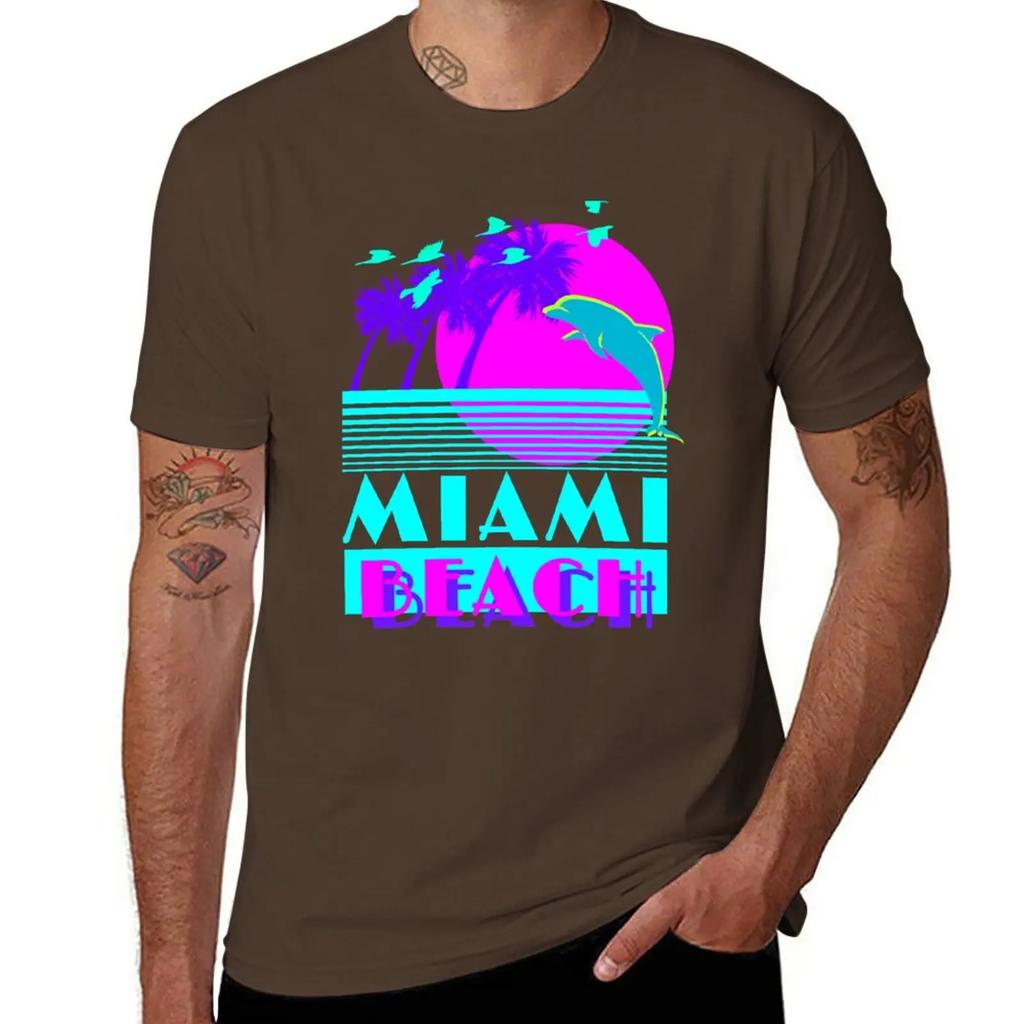 New Miami Beach Dolphin Retro T-Shirt black t shirts custom t shirts Short sleeve designer t shirt men