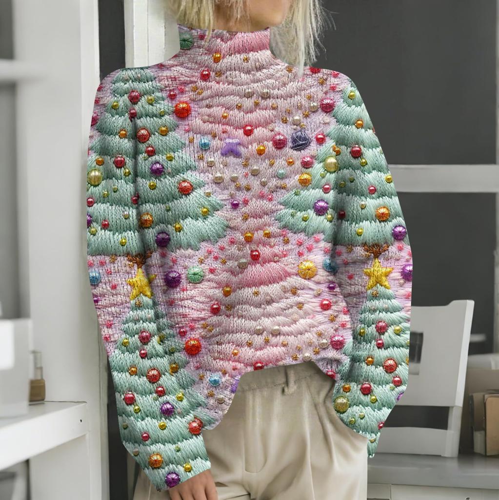 Рождественские толстовки для женщин Вязаный свитер Милая рубашка Осенняя водолазка Пуловер Топы