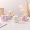 Simple Light Luxury Ceramic Cup with Lid Spoon Girl's Heart Mug Small Fresh Household Coffee Cup Couple Water Cup Ins
