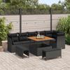9-piece Garden Sofa Set with Cushions Black Poly Rattan Acacia 3361494