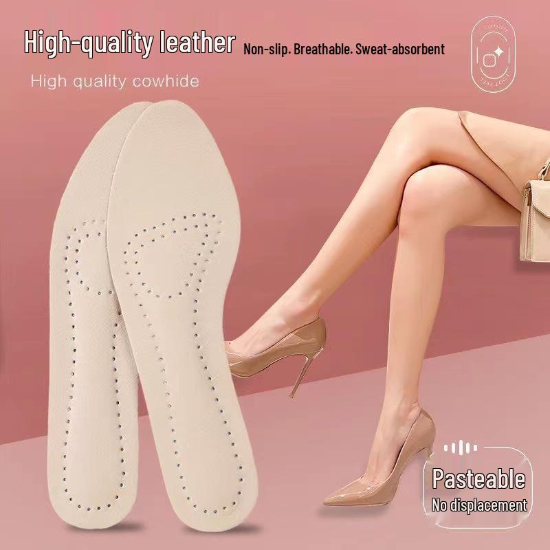 Women's Genuine Leather Non-Slip Breathable Insoles for High Heels - Sweat-Absorbing & Deodorant.