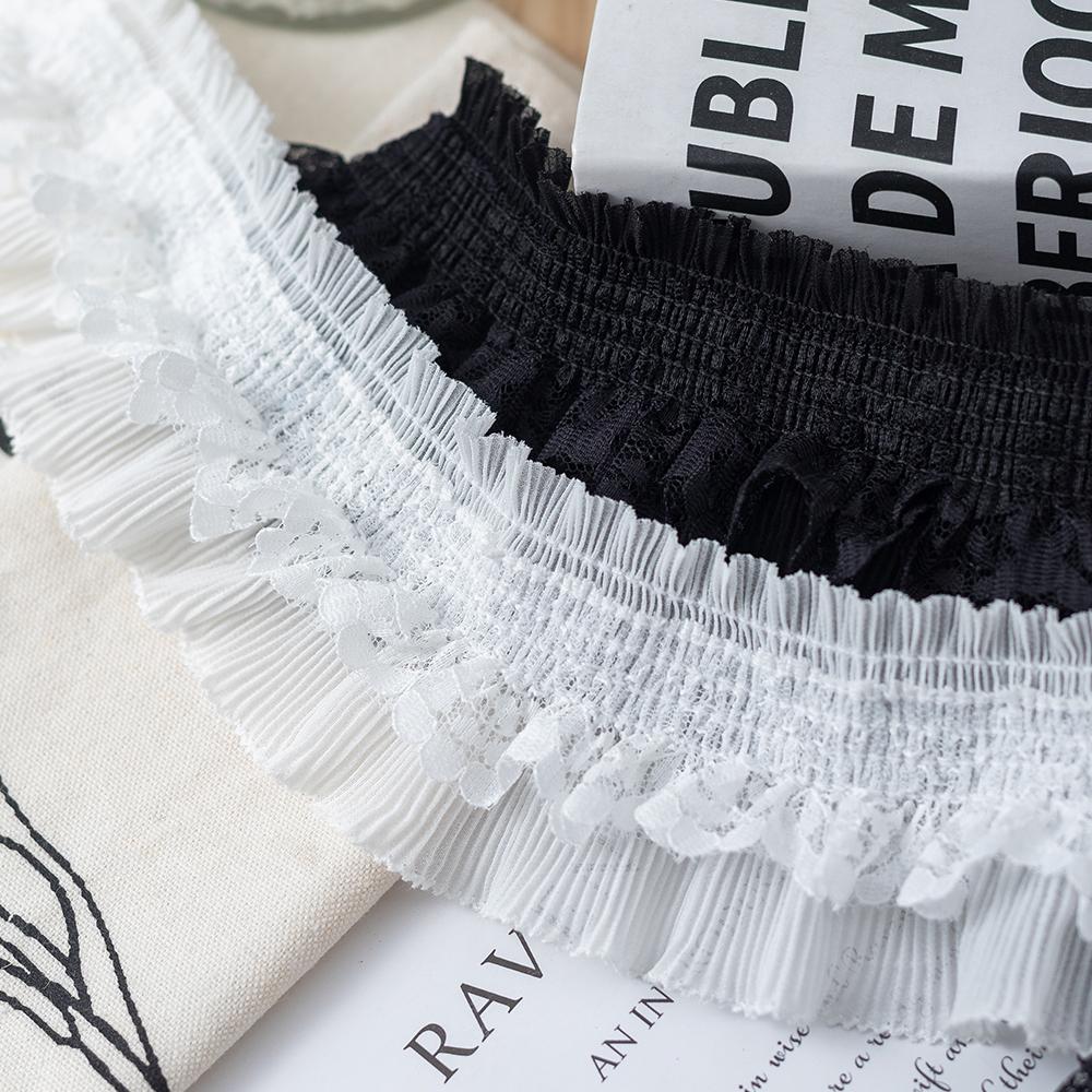 11CM Wide White Black Stretch Lace Chiffon Fabric Dress Collar Ruffle Trim Ribbon DIY Crafts Sewing Wedding Guipure Lace Decor