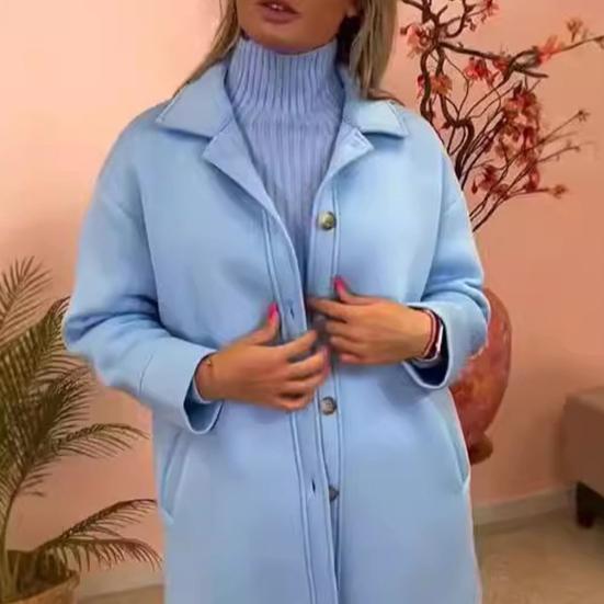 Women Winter Overcoat Single-breasted Retro Turn-down Collar Long Sleeves Buttons Cardigan Mid Length