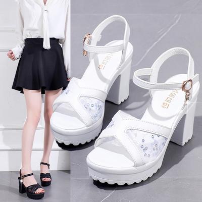 Роскошные женские изысканные босоножки на высоком каблуке Летний модный тренд Босоножки из сетки на толстом каблуке Модная универсальная повседневная женская обувь