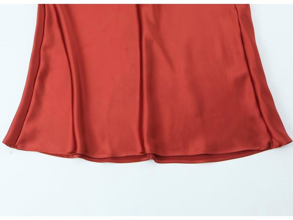 TAOP&ZA Women's Spring/Summer Elegant Silk Satin Backless V-Neck Spaghetti Strap Dress