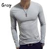 Elastic Mens T-Shirt V-Neck Long Sleeve Men T Shirt For Male Cotton T-Shirts Man Clothing TShirt Top Tees