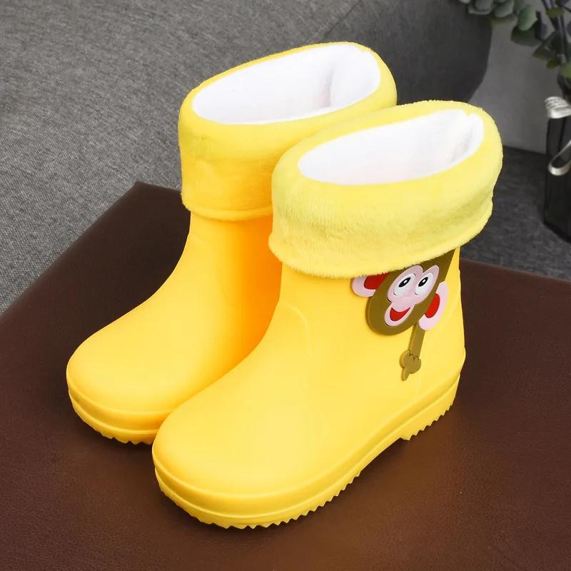 Ботинки Bota Girl Shoe Kid Rain Shoes Cute Cartoon Boy Girl Soft Non-Slips Rubber Boots Plush warm Kids Rain Shoes PVC Waterproof Water Boots