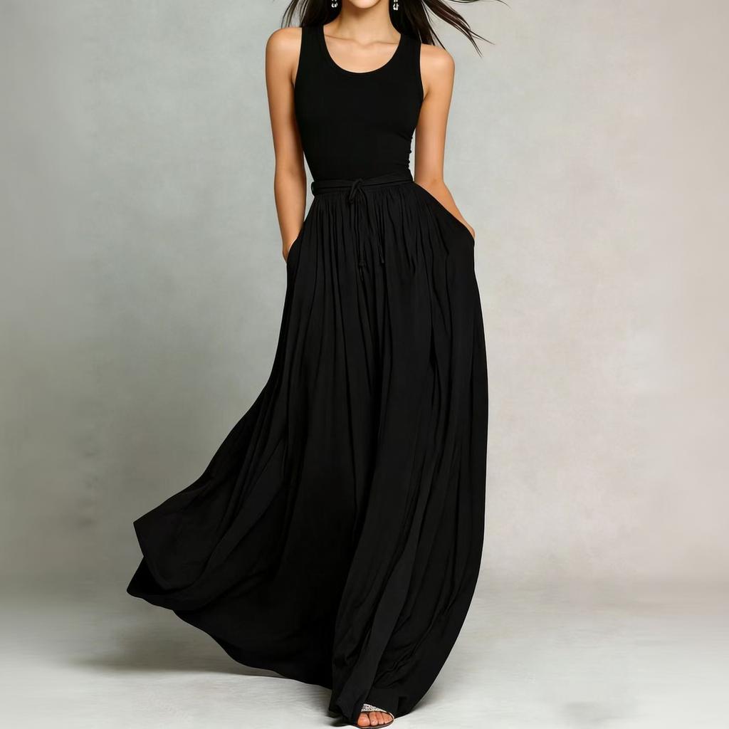 Women's Color Sleeveless Tank Dress with Pockets Long Length for Casual Everyday Wear