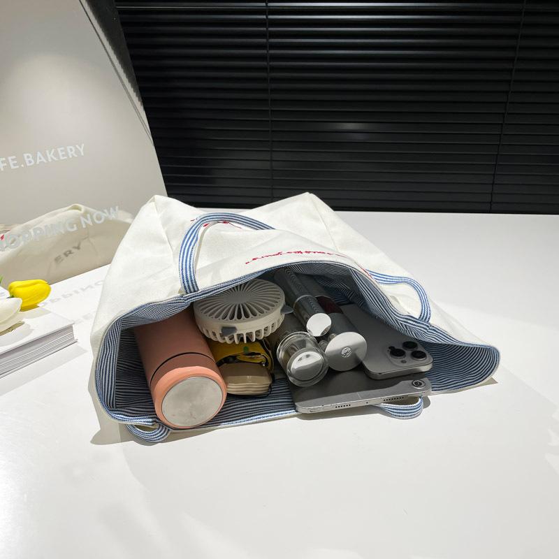 Новая модная парусиновая сумка с вышивкой, двусторонняя женская сумка через плечо, повседневная сумка-тоут большой вместимости для поездок на работу