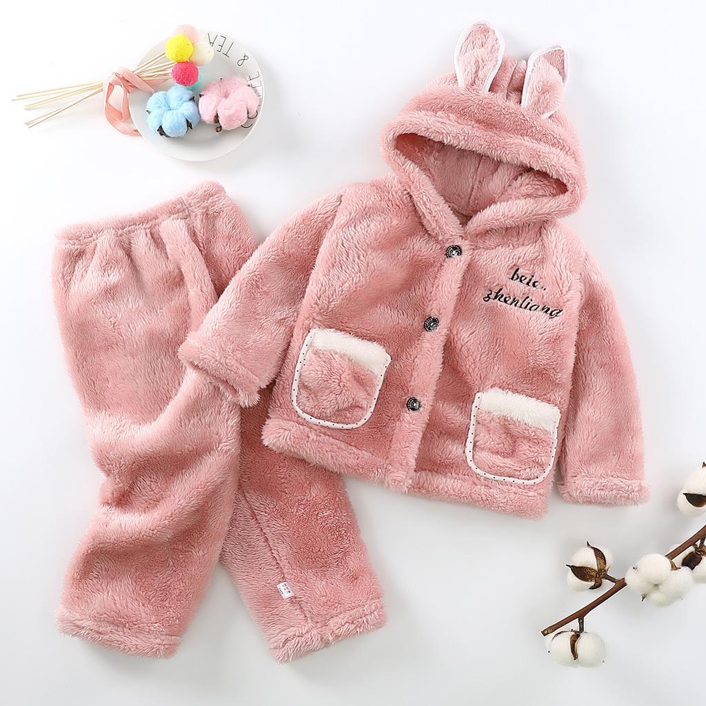 Autumn and Winter New Infant and Toddler Boys and Girls Anti Dirty Plush Fleece with Ears Cute Winter Set