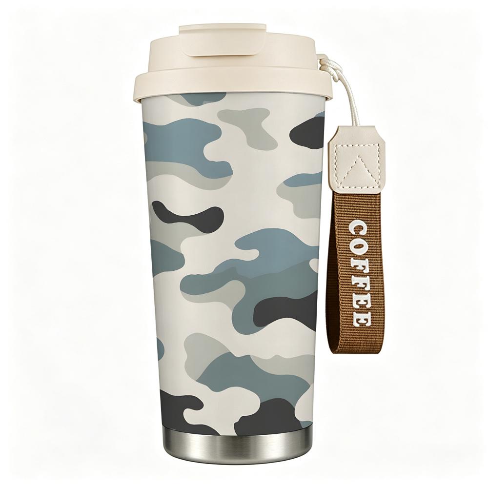 Blue Camouflage Pattern Stainless Steel Insulated Coffee Tumbler Vacuum Thermal Travel Mug Reusable Leakproof Cup for Commute Office Outdoor Sport