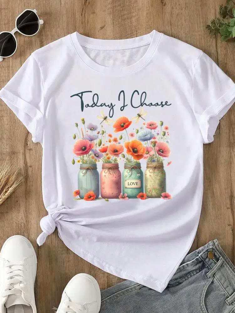 Sweet Flower Style Cute Unisex Tee T Clothing Fashion Casual Ladies Graphic Clothes Print White Short Sleeve ONeck TShirts