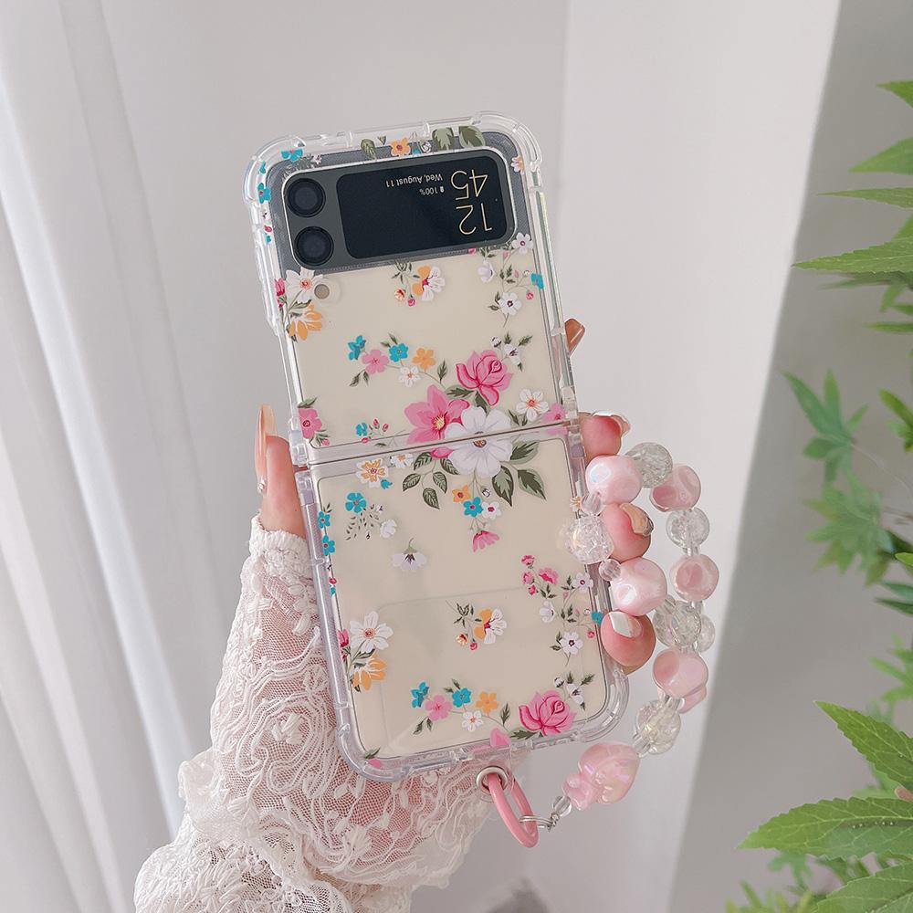 Для Samsung Galaxy Z Flip 4 3 чехол с рисунком свежих цветов, прозрачный силиконовый браслет, складной противоударный чехол, аксессуары