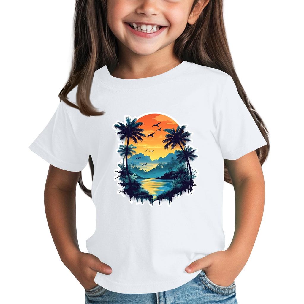 Детская модная повседневная футболка с круглым вырезом и короткими рукавами