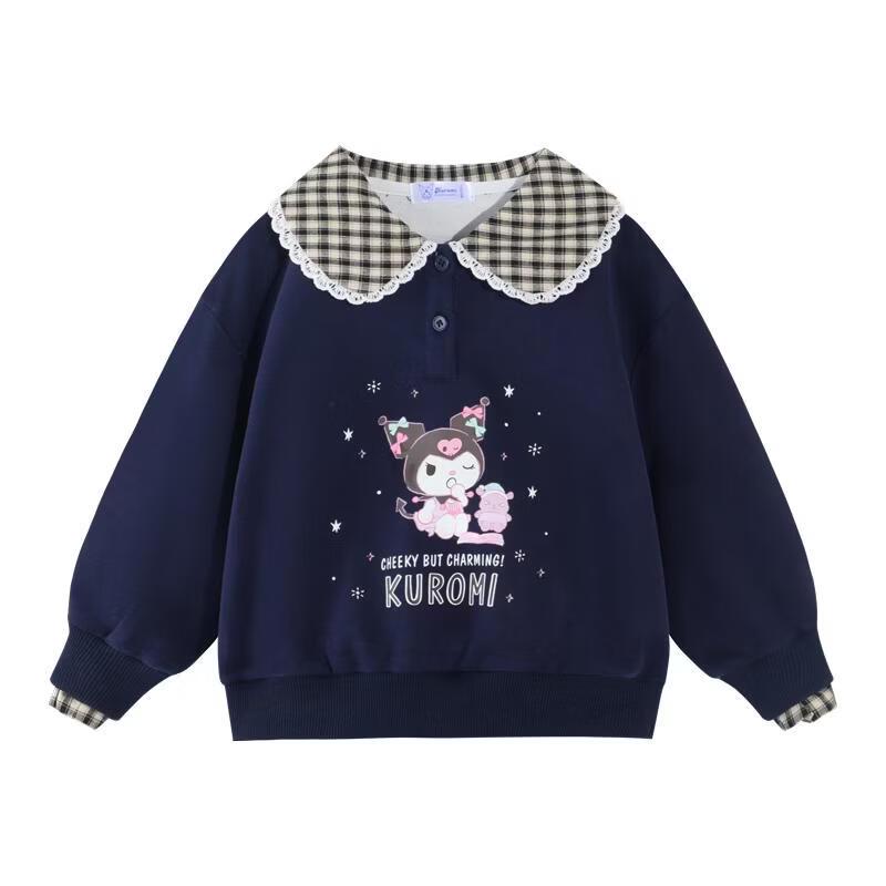 Hello Kitty Девочковая клетчатая толстовка с лацканами в стиле пэчворк