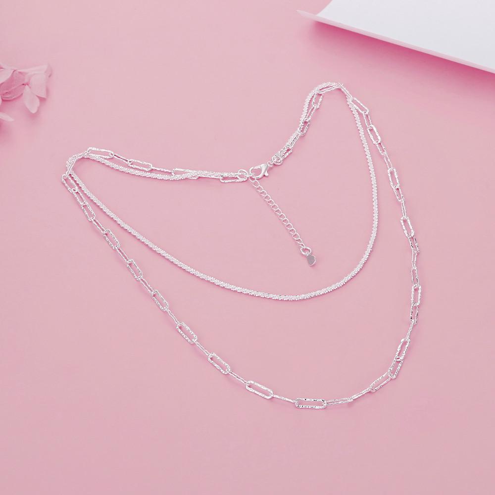 Charm 925 Stamp Silver Classic Double Geometric Chain Necklaces for Women Fashion Designer Party Wedding Jewelry Holiday Gifts