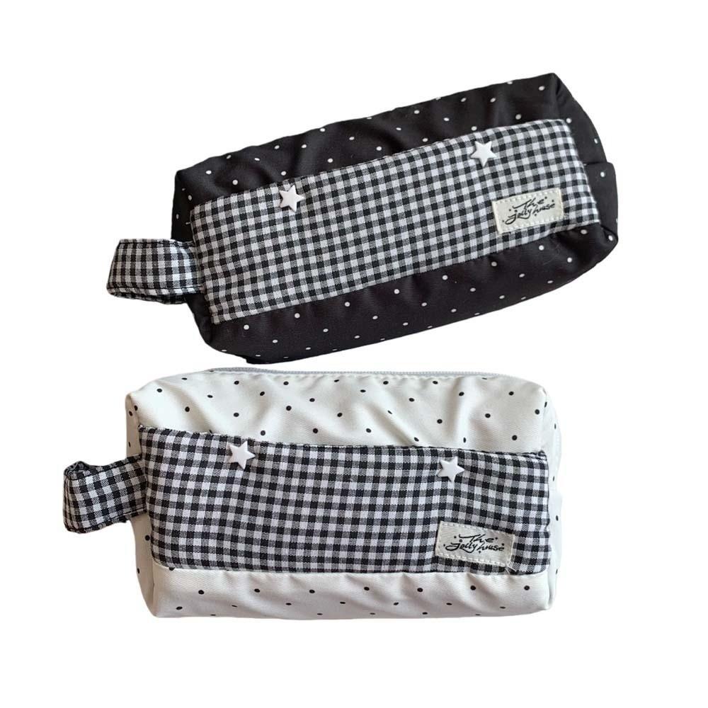 Polka Dot Star Plaid Cloth Pencil Case Large Capacity Pen Storage Bag Handheld Pencil Bag  Student