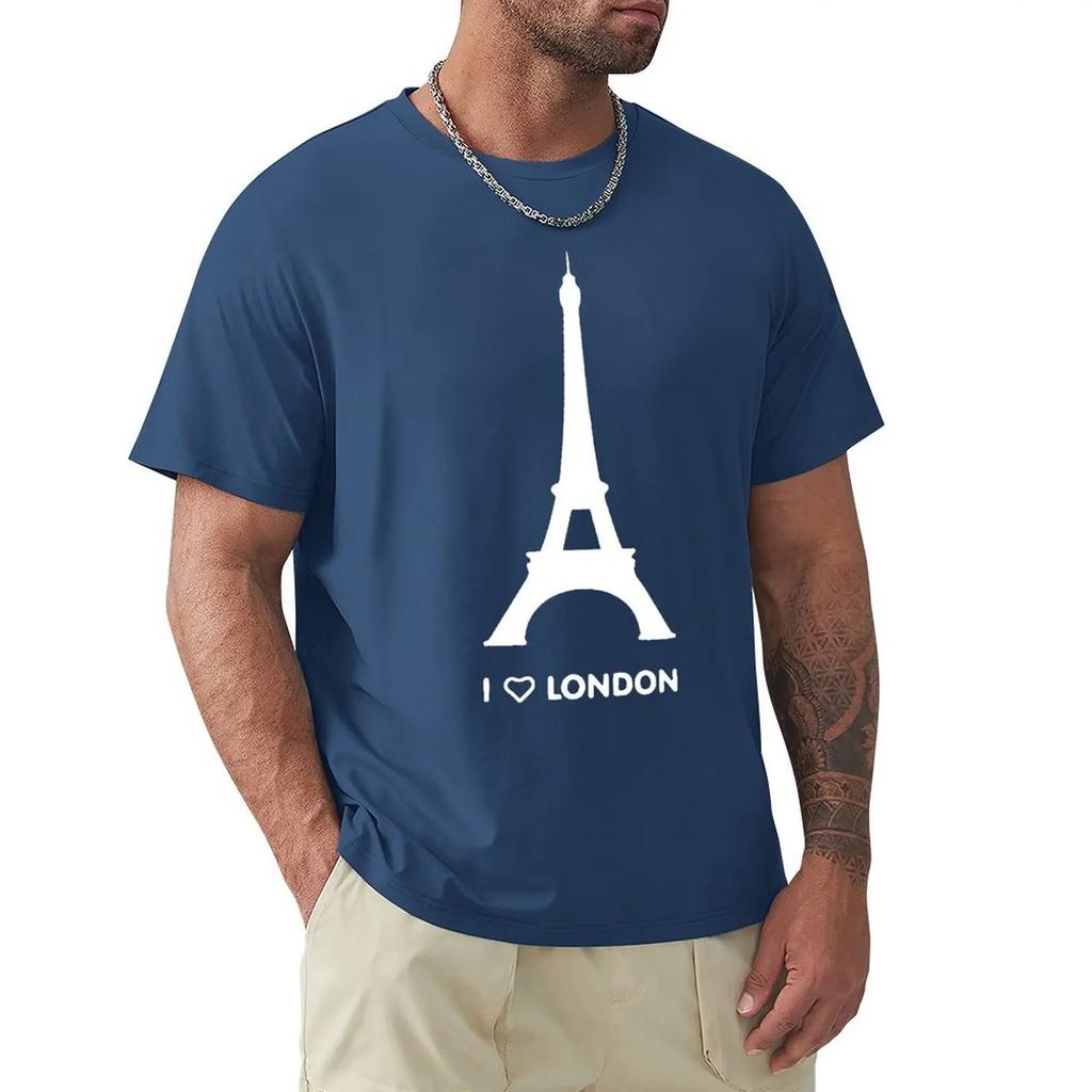 Футболка с забавным дизайном «I Love London Eiffel Tower» Футболка Harajuku с коротким рукавом Футболка с графикой из 100% хлопка