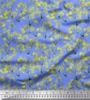 Blue Poly Crepe Fabric Yellow Mustard Leaves Print Sewing Fabric Metre 42 Inch