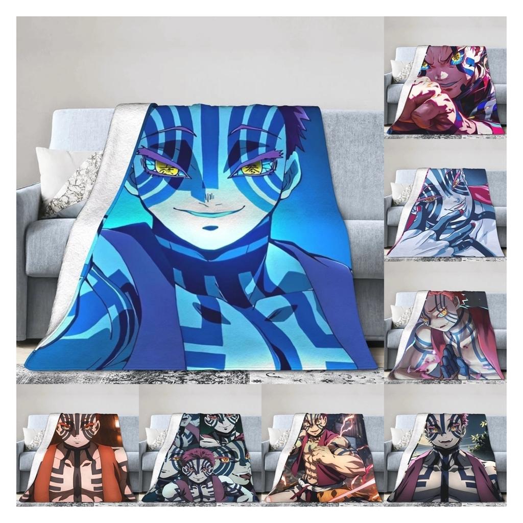 Akaza Blankets Velvet Anime Kimetsu no Yaiba Soft Throw Blanket for Car Sofa Couch Bedroom Quilt