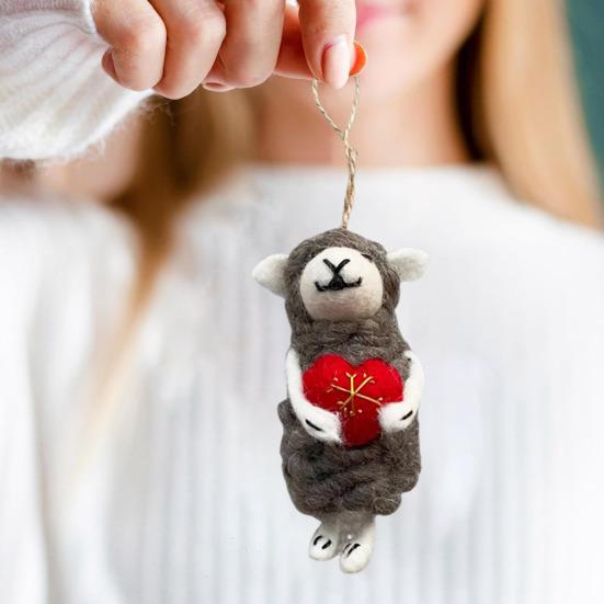 Украшение в виде войлочной овцы, украшение ручной работы в виде овцы, пушистая кудрявая овца, подвесное украшение для рождественской елки, сумка, брелок
