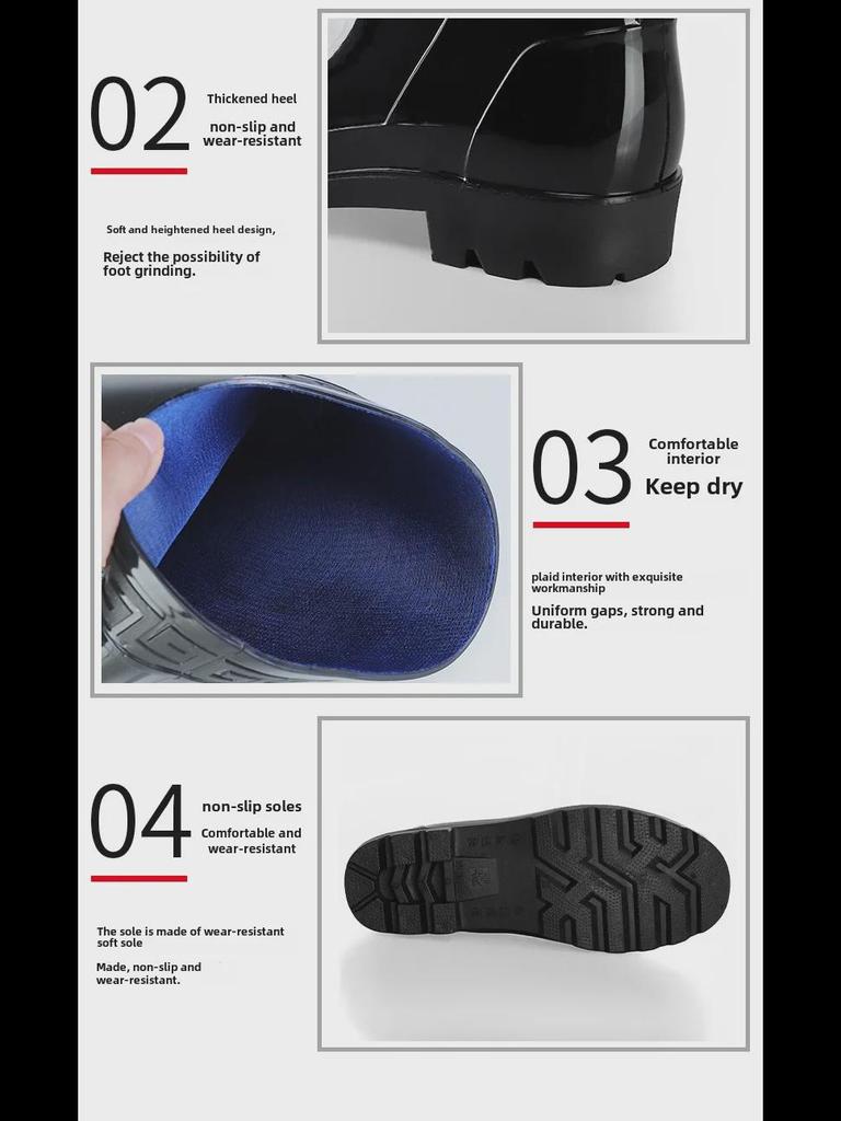 Men's High-Top Thick-Soled Non-Slip Rubber Rain Boots for Construction and Labor Protection.