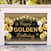 Черно-золотой баннер «Счастливый золотой день рождения» - Большой золотой фон для декора дня рождения для взрослых - Роскошные золотые украшения для вечеринки на 21-й, 30-й, 40-й,