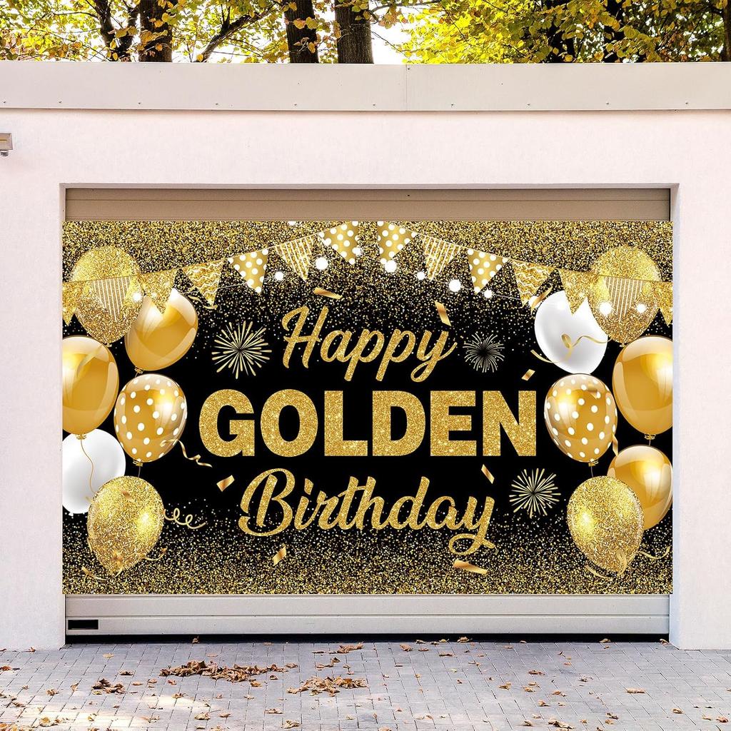 Черно-золотой баннер «Счастливый золотой день рождения» - Большой золотой фон для декора дня рождения для взрослых - Роскошные золотые украшения для вечеринки на 21-й, 30-й, 40-й,