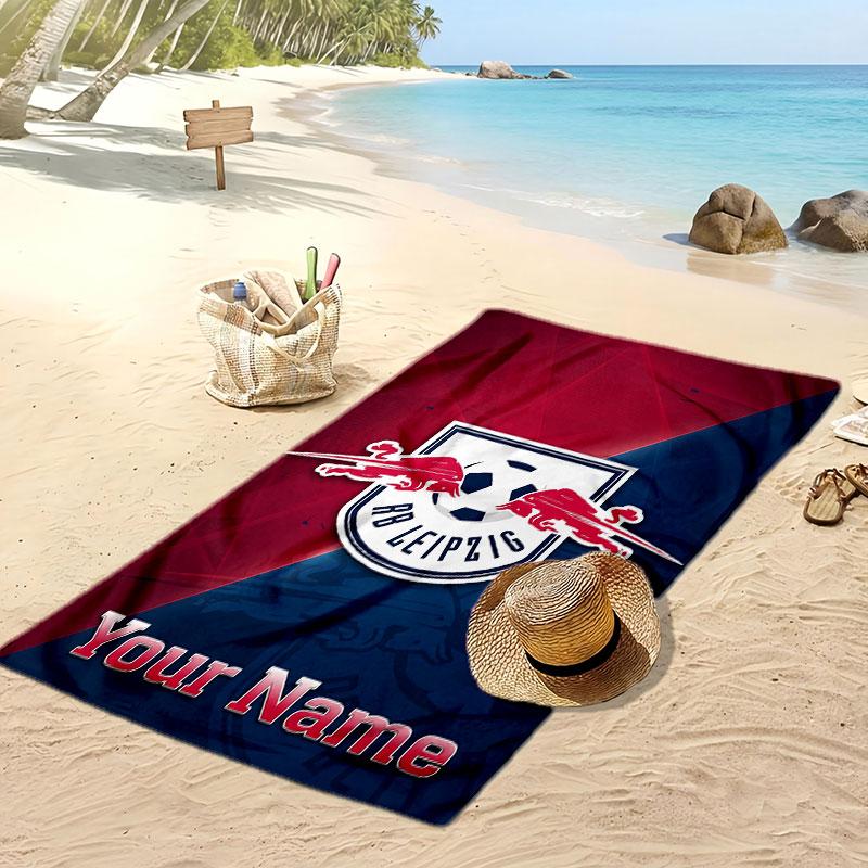 RB Leipzig FC Personalized Printed Beach Towel Soccer Logo Support Custom Name Text Absorbent Towel For Sport Travel Special Gift