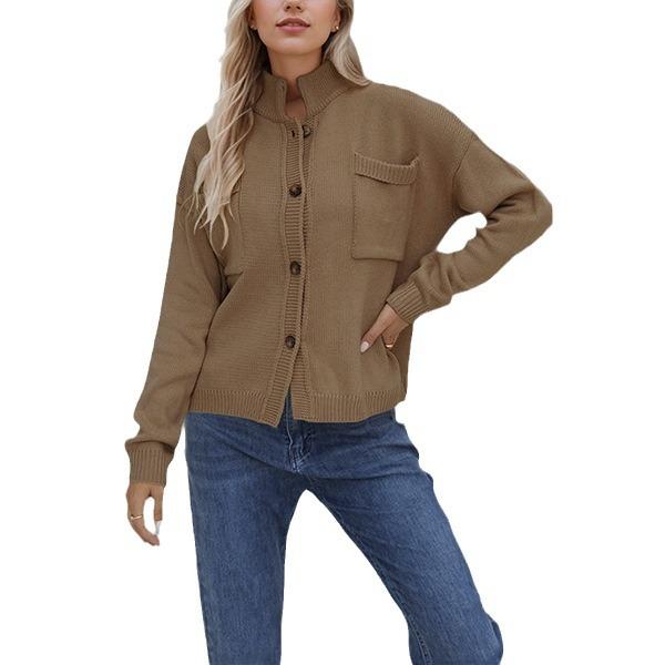 Autumn and Winter Women's Knitted Jacket V-neck Plus Size Sweater Solid Color Cardigan