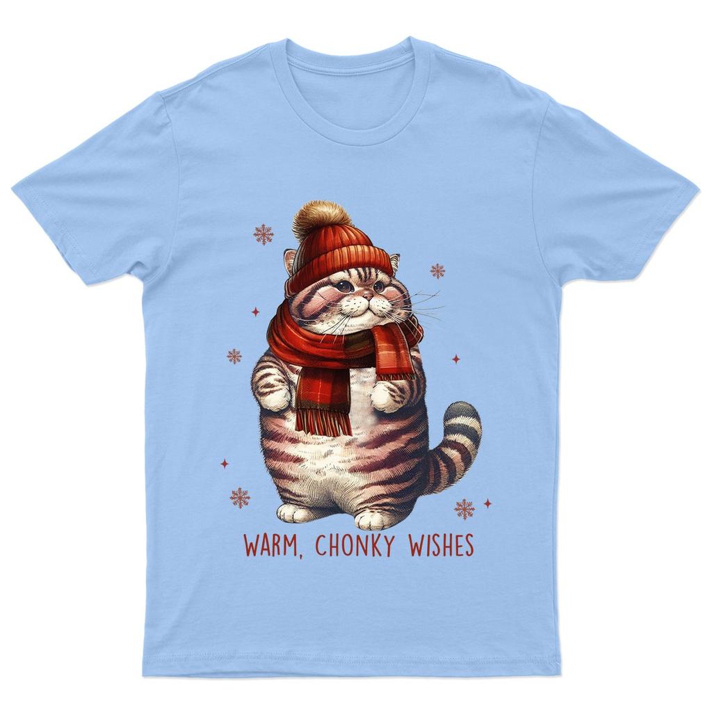 Warm Chonky Wishes Cat T-Shirt Unisex Gift Meow Retro Seasonal Funny Xmas