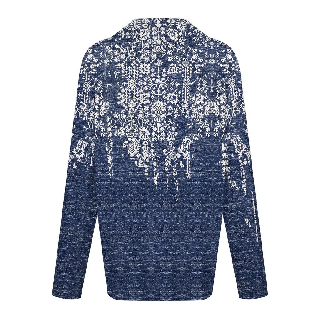 Женский осенне-зимний топ с застежкой-молнией, повседневный топ с длинными рукавами и цветочным принтом в стиле ретро