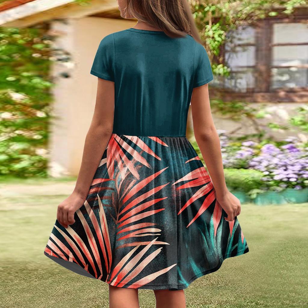 Летнее платье для девочек, однотонное платье без рукавов с принтом и карманом, повседневное платье, вечернее платье с короткими рукавами