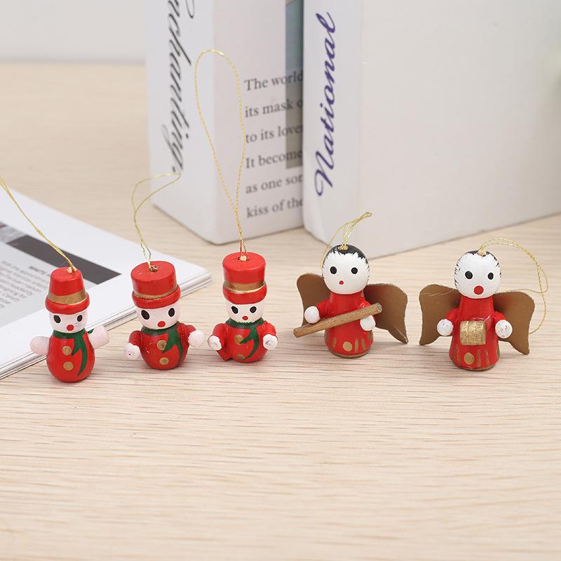 30pcs/box Christmas Tree Decor Wooden Cartoon Pendants Elderly Puppet Dolls Colorful Box Gifts Modern Simple Create Atmosphere