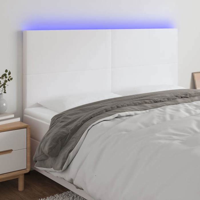Tête de lit - MAISON EXCLUSIVE - 200x5x118/128 cm - Similicuir blanc - LED intégrée - Hauteur réglable
