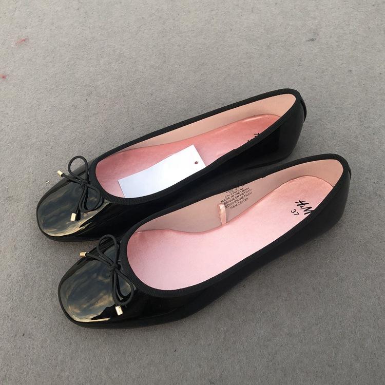 New Style Solid Color Bowknot Pu Flats Fashionable Casual Versatile Large Single Shoes Soft Sole Comfortable Shallow Sweet 35-42