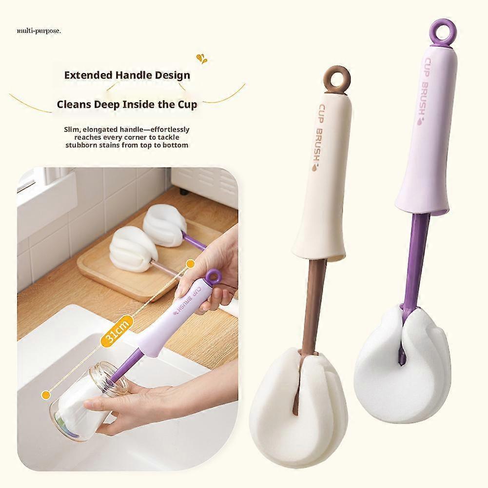 Push Pull Cup Cleaning Brush 31Cm With Sponge And Detail Bristle For Bottles