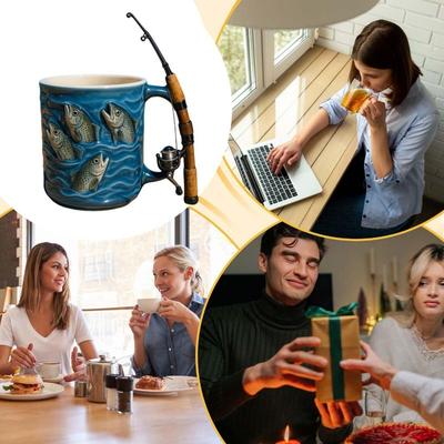 Декоративная кофейная кружка из смолы для рыбалки Дизайн Удочка и Катушка Ручка Рукоятка Кружка на Рыболовную тематику Кружка с Имитацией Лески Стакан для Воды