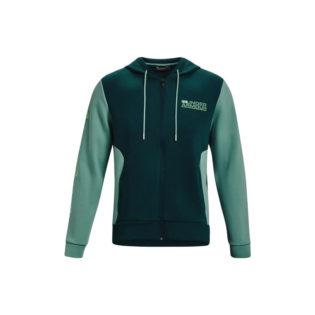 Under Armour Summit Color Block Letter Print Casual Sports Full Zip Hoodie Men Hoodies Wax-Green 1370422-366