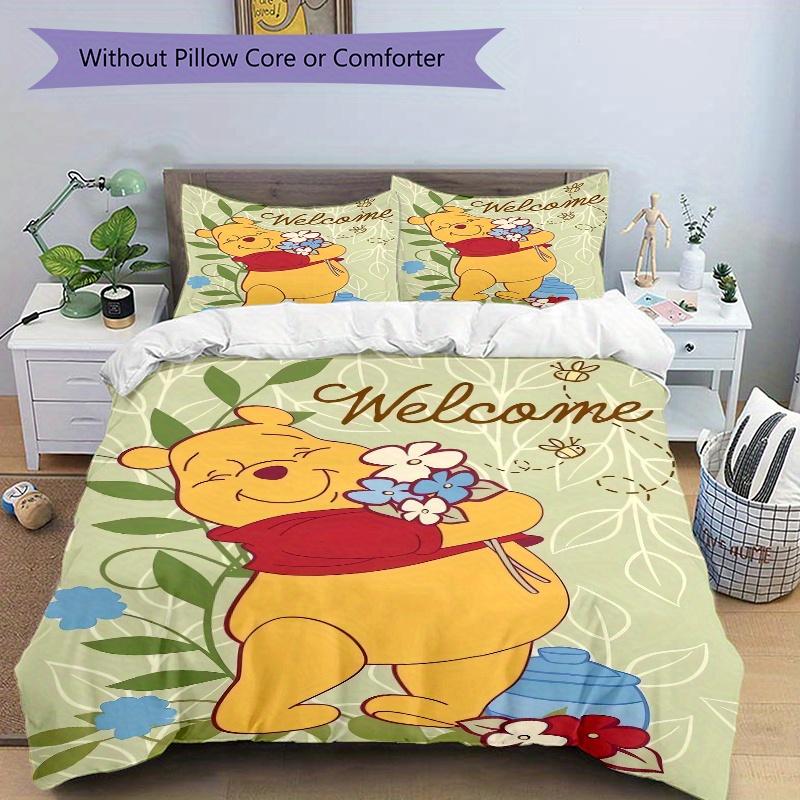 3pcs Winnie the Pooh Floral Bedding Set - Includes 1 Quilt Cover and 2 Pillowcases, Comfortable Bedding with Stylish Design for Bedroom, Machine