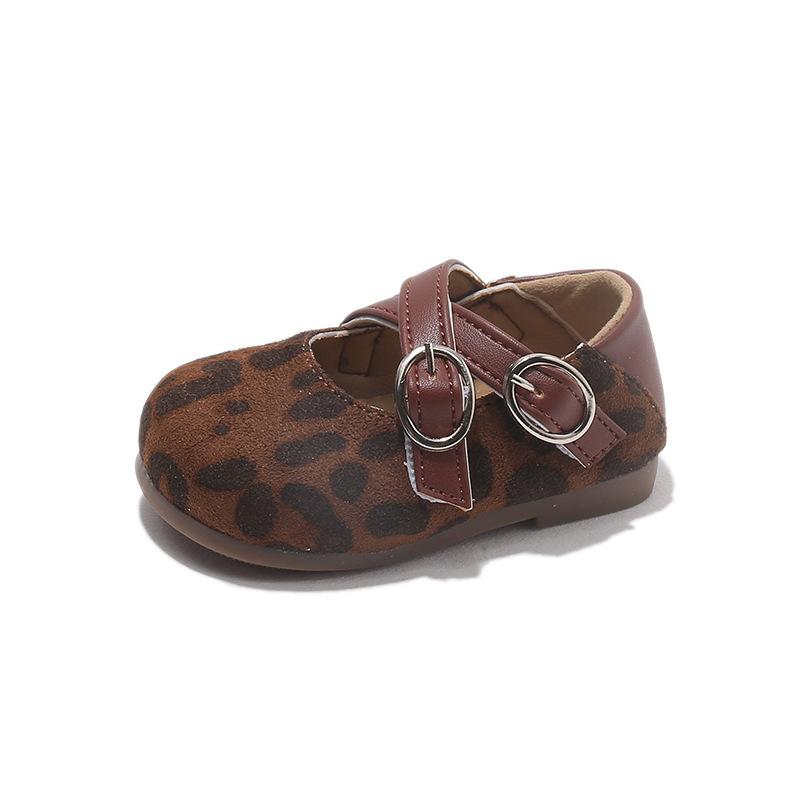 Cute leopard print flats for kids2026Autumn new fashion V Velcro closure, solid color, girls' small leather shoes