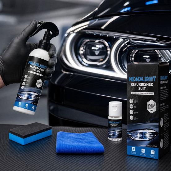 Headlight Restoration Spray, 180ml Ceramic Coating for Yellowed Headlights, UV Protection Cleaner Polish for Car Front Lenses