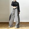 European and American Women's Solid Color Loose Street High Waisted Contrasting Straight Leg Wide Leg Pants