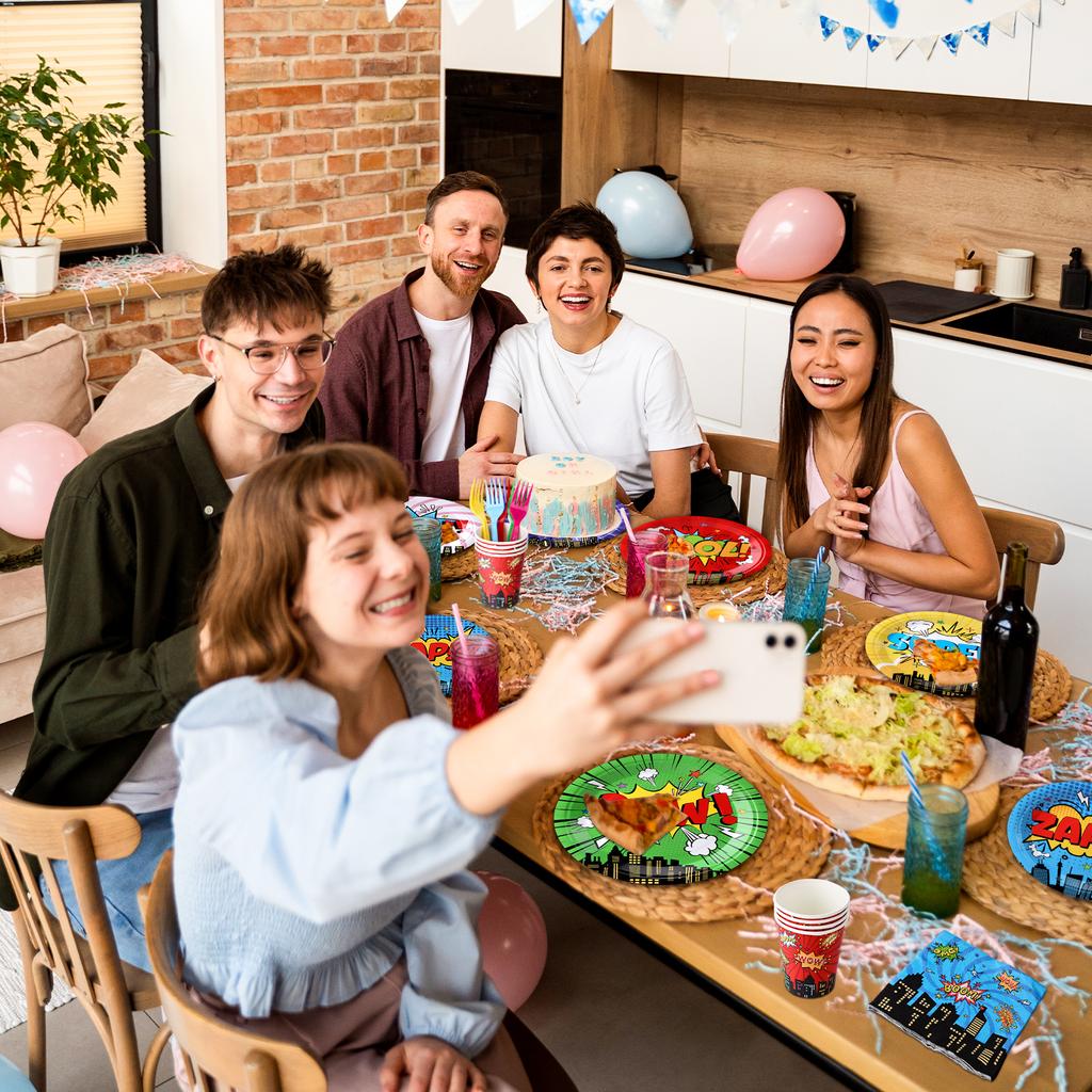 120 шт. Тарелки, стаканчики и салфетки Super Theme Party, вилки для дня рождения с героями комиксов, декорации 'S Action Sign Cityscape