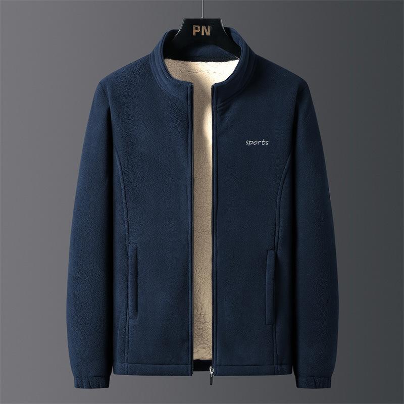 Осенне-зимняя вышитая флисовая мужская куртка из овечьей шерсти, флисовая утолщенная флисовая куртка