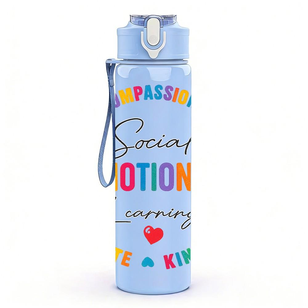 1PC Special Emotional Learning Quote Print 750ml Color Plastic Sports Water Bottle Leakproof Flip Straw Lid Suitable for Sports Office Home Use
