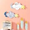 Creative Cloud Cartoon Wood Hook Wall Hanging Door Hat Coat Hook Bathroom Decoration Star and Moon Four Hooks LS